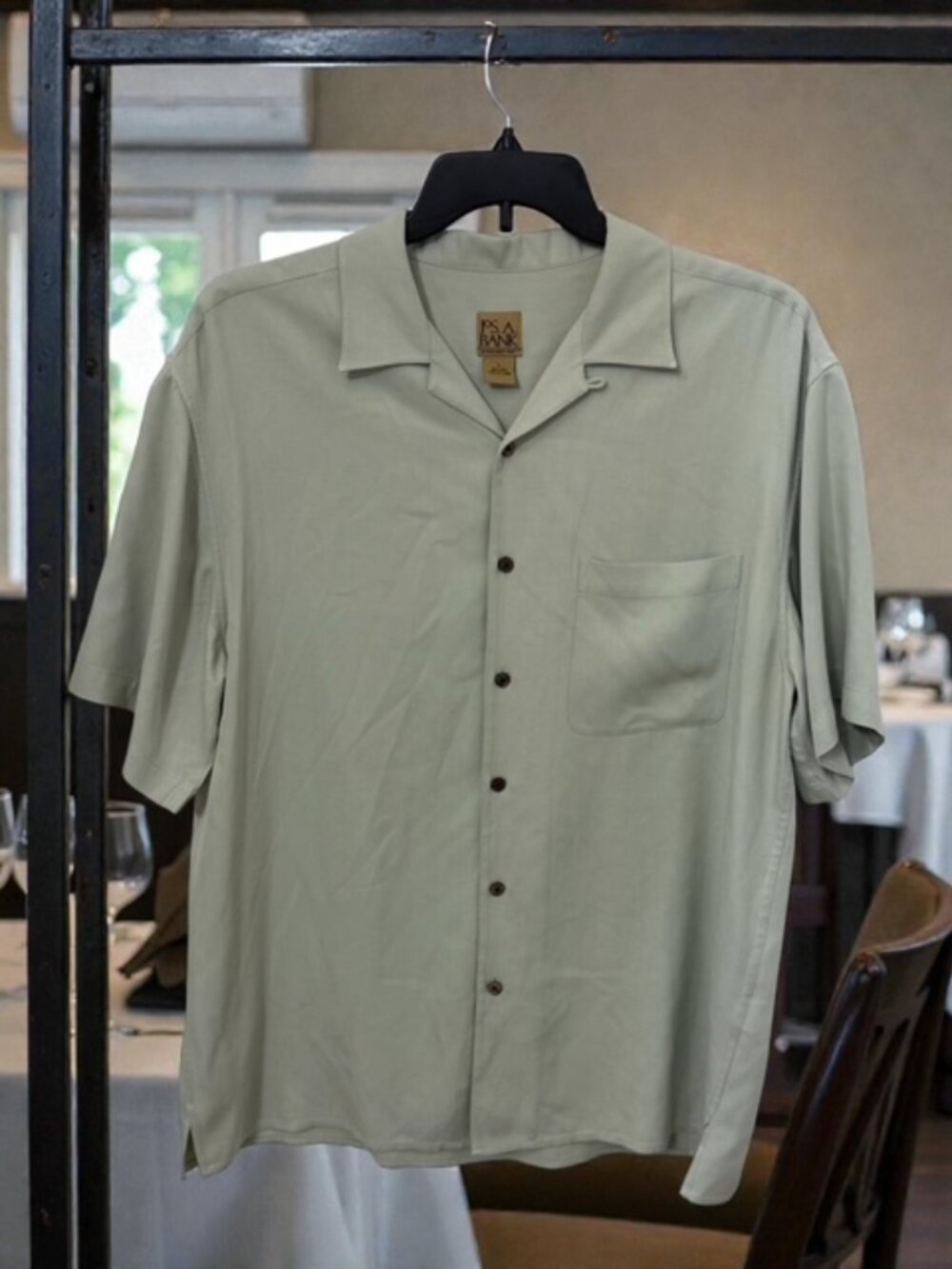 Jos. A. Bank Men’s Silk Short Sleeve Button-Up Shirt Green Size Large